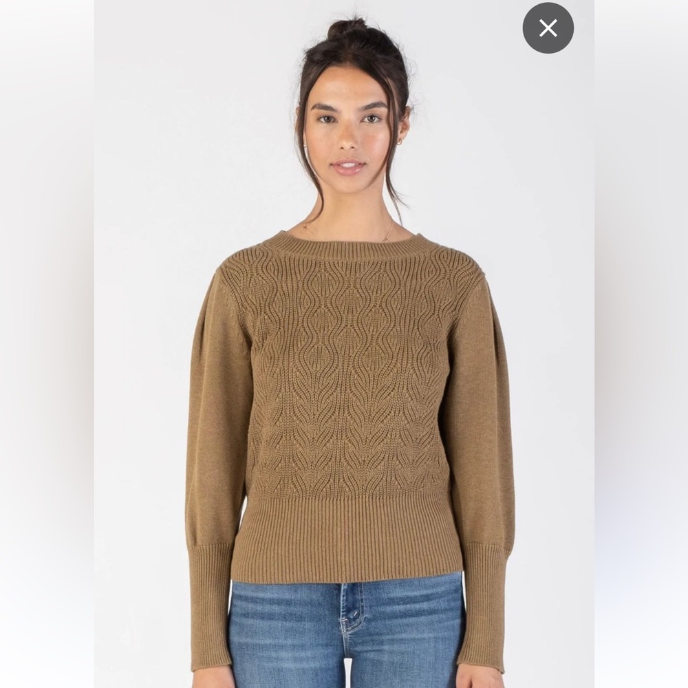 Margaret O'Leary Brown Knit Textured Puff-Sleeve Sweater